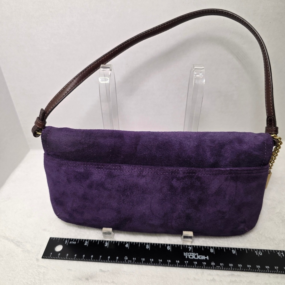 Coach Soho Purple Suede Leather Flap Shoulder Bag Buckle Gold Charm 42054 - Picture 7 of 16